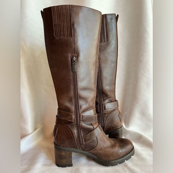 UGG Lana Brown Leather & Shearling Biker Boot, knee high, zipper & buckle size 7 - Picture 9 of 13